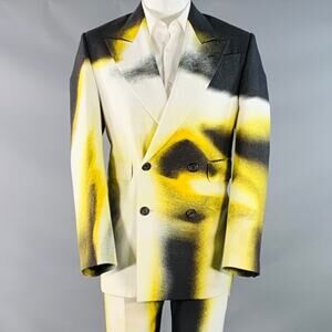 ALEXANDER MCQUEEN FW22 Size 38 Black White Yellow Painted Viscose Suit